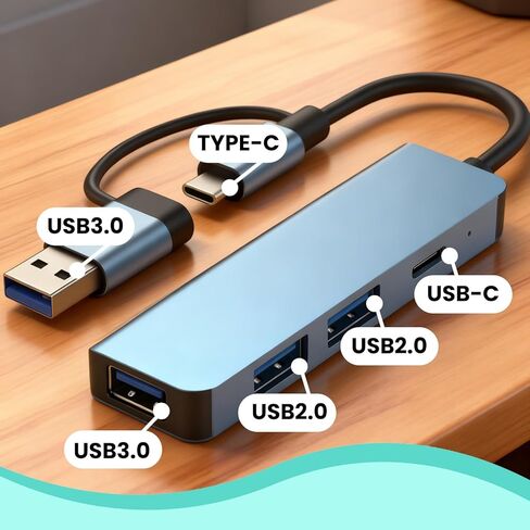 4-in-1 USB-C Dual Interface Hub, with 2 USB 2.0 Data Ports, a USB C Port, a USB 3.0 Data Port in Saudi Arabia