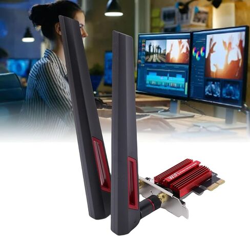 ASHATA WiFi 7 PCIe WiFi Card, Band Network Card for Desktop PC, 6GHz 5GHz 2.4GHz 6400Mbps Network Adapter with 2x10dBi High Gain Antennae in Saudi Arabia