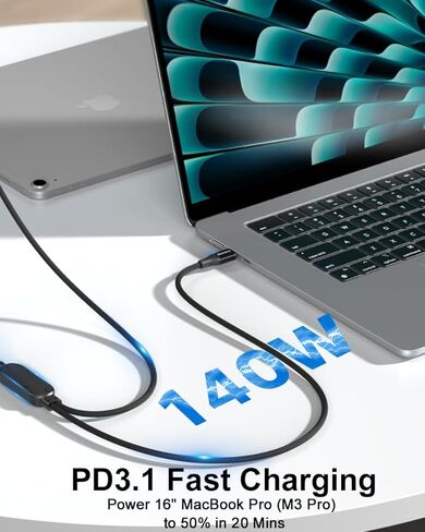 Huntkey 2-in-1 USB C Cable 140W Max Fast Charging Cords, USBC Splitter 1 in 2 Out for MacBook Air/Pro, iPhone 17/16/15 Pro, Plus, Pro Max, iPad and More (5FT, Braided) in Kuwait