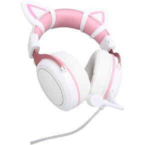 Cuifati Gaming Headset Wired, RGB Luminous Gaming Headphones with Mic, Noise Reduction, 50mm Drivers, Over Ear Headphones for & Work, Soft Memory Foam Ear Cup (White Pink with Cat Ears Decor) in Kuwait