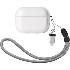 غطاء حافظة KUWATA لجهاز AirPods Pro الجيل الأول والثاني، يأتي مع حبل قصير ومحول Lightning إلى USB-C، مادة TPU ممتازة متوسطة الصلابة، مضاد للاصفرار طويل الأمد، تصميم مضاد للانفصال للغطاء (شفاف) in Kuwait