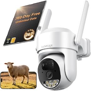 كاميرات مراقبة خلوية 4G LTE بدون اشتراك، لاسلكية في الهواء الطلق، تسجيل AOV 24/7، كاميرات مراقبة خلوية تعمل بالطاقة الشمسية، بدون كاميرا أمان WiFi مع بطاقة SIM (بيانات مجانية لمدة 360 يومًا)، عرض 360 درجة in Kuwait