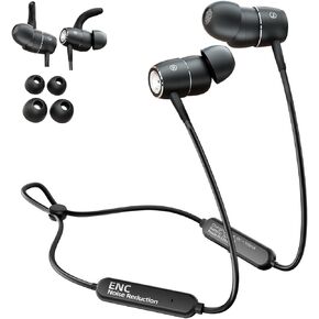 سماعات أذن بشريط حول الرقبة - خاصية إلغاء الضوضاء ENC، سماعات رأس بلوتوث لاسلكية مغناطيسية داخل الأذن مع تعزيز صوت مكالمات الميكروفون، مقاومة للماء IPX4، 20 ساعة (لا يتضمن كابل شحن USB-C) in Kuwait