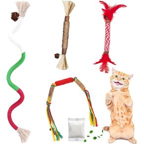 Silvervine Sticks for Cats & Cat Chew Rope Toy with Refillable Natural Catnip Bag for Teeth Cleaning, Interactive Cat Catnip Toys for Indoor Cats, Kitten Teething Toys for All Breeds (8Pcs) in Saudi Arabia