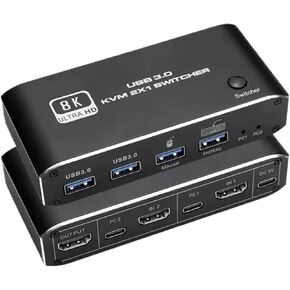 20 قطعة 8K HDMI 2.1 KVM موزع فصل USB3.0 KVM محول USB 2 في 1 خارج الجلاد للوحة مفاتيح شاشة الكمبيوتر EDID HDCP 2.3(K4 2X1) in Kuwait