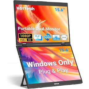 موسع شاشة كمبيوتر محمول ثلاثي من HotYeah، شاشة مزدوجة محمولة قابلة للطي مقاس 15.6 بوصة 1080 بكسل FHD IPS، شاشة كمبيوتر ممتدة للسفر USB-C مع VESA، دوران 180 درجة، التوصيل والتشغيل (Windows فقط) in Kuwait