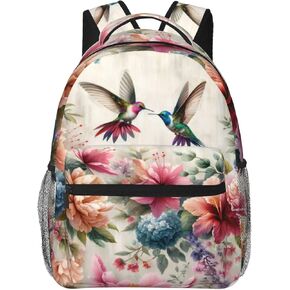 Floral Hummingbird Casual Backpack, Lightweight Laptop Bag Daypack, Colorful Bird Flower Backpacks for Women Men Teens Students, Vintage Polyester Bookbag Gifts for School Work Travel Hiking in Kuwait