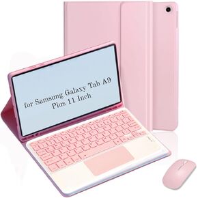 Keyboard Case for Samsung Galaxy Tab A9 Plus/A9+ 11’’ 2023, Samsung A9 Plus Tablet Case with Pen Slot 7 Colors Backlight Detachable Folio Keyboard Cover with Mouse (SM-X210/X216/X218 .(Pink-M-T) in Kuwait