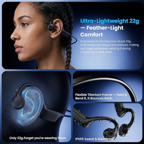 2026 New Bone Conduction Headphones, Bluetooth 5.4 Open-Ear Sport Headset with Mic, 10H Battery, IP55 Waterproof, 22g Lightweight Skin-Friendly Design for Cycling, Running & Gym in Saudi Arabia