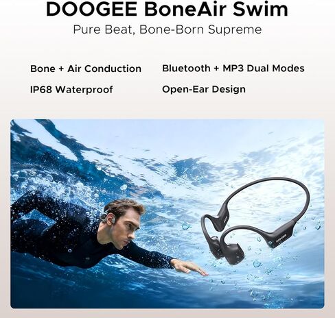 DOOGEE BoneAir Swim Conduction Headphones, Open-Ear Bluetooth Wireless Sport Earphones for Running, Swimming & Sports, Workouts - Sweat Resistant, IP68 Waterproof, Secure Comfortable Fit （Dark Gray） in Saudi Arabia
