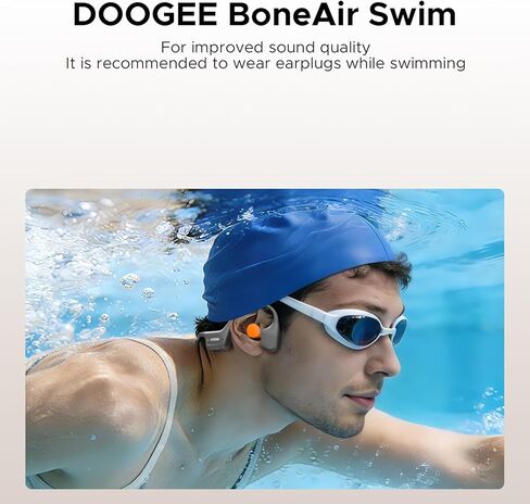 DOOGEE BoneAir Swim Conduction Headphones, Open-Ear Bluetooth Wireless Sport Earphones for Running, Swimming & Sports, Workouts - Sweat Resistant, IP68 Waterproof, Secure Comfortable Fit （Dark Gray） in Saudi Arabia