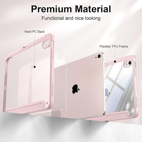 حافظة لجهاز iPad (A16) الجيل الحادي عشر 11 بوصة 2025، حافظة iPad الجيل العاشر 10.9 بوصة 2022 مع حامل أقلام، غطاء مقاوم للصدمات مع غطاء خلفي شفاف، يدعم الاستيقاظ/النوم التلقائي (وردي فاتح) in Kuwait