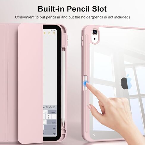 حافظة لجهاز iPad (A16) الجيل الحادي عشر 11 بوصة 2025، حافظة iPad الجيل العاشر 10.9 بوصة 2022 مع حامل أقلام، غطاء مقاوم للصدمات مع غطاء خلفي شفاف، يدعم الاستيقاظ/النوم التلقائي (وردي فاتح) in Kuwait