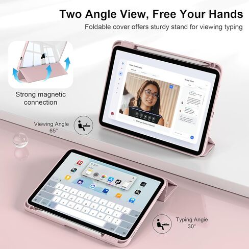 حافظة لجهاز iPad (A16) الجيل الحادي عشر 11 بوصة 2025، حافظة iPad الجيل العاشر 10.9 بوصة 2022 مع حامل أقلام، غطاء مقاوم للصدمات مع غطاء خلفي شفاف، يدعم الاستيقاظ/النوم التلقائي (وردي فاتح) in Kuwait