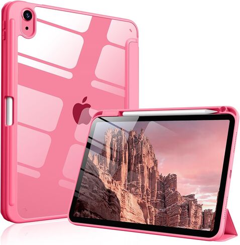 حافظة لجهاز iPad (A16) الجيل الحادي عشر 11 بوصة 2025، حافظة iPad الجيل العاشر 10.9 بوصة 2022 مع حامل أقلام، غطاء مقاوم للصدمات مع غطاء خلفي شفاف، يدعم الاستيقاظ/النوم التلقائي (وردي فاتح) in Kuwait