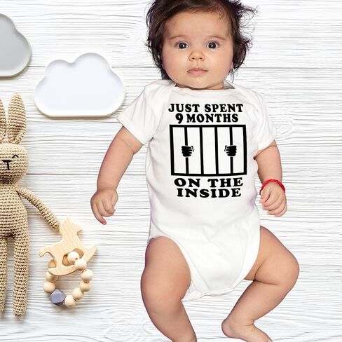 Aiden's Corner Funny Baby Just Spent 9 Months On The Inside Handmade Boys Girls Newborn Bodysuits in Saudi Arabia