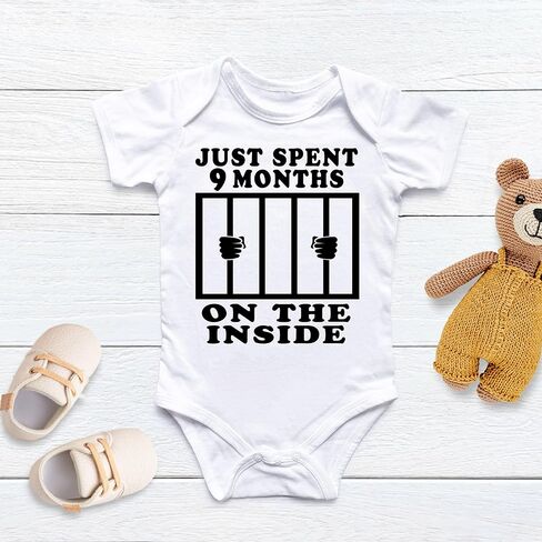 Aiden's Corner Funny Baby Just Spent 9 Months On The Inside Handmade Boys Girls Newborn Bodysuits in Saudi Arabia