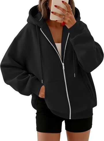 Trendy Queen Womens Zip Up Hoodies 2026 Oversized Sweatshirt | Spring Fall Layering Jacket with Pockets, Casual Track Outfits, Cozy Fleece Winter Clothes in Saudi Arabia