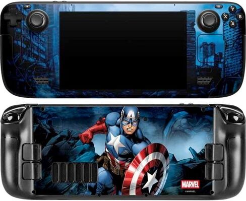 غلاف Skinit المخصص للألعاب متوافق مع كمبيوتر الألعاب المحمول Steam Deck - تصميم Marvel Captain America Shield Break المرخص رسميًا in Kuwait