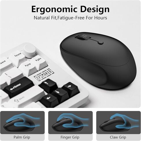 ماوس لاسلكي للكمبيوتر المحمول، ماوس كمبيوتر 2.4 جيجا هرتز مع جهاز استقبال USB A، 4 أزرار، ماوس ألعاب بلوتوث صامت مريح لاسلكي 1200/1600/2400 نقطة في البوصة لأجهزة الكمبيوتر المحمول Chromebook PC MacBook iPad Windows Dell in Kuwait