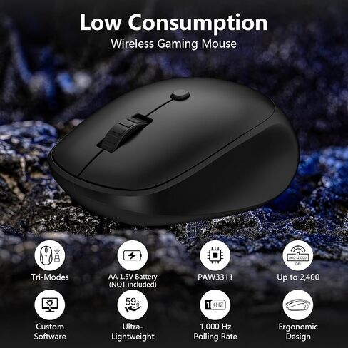 ماوس لاسلكي للكمبيوتر المحمول، ماوس كمبيوتر 2.4 جيجا هرتز مع جهاز استقبال USB A، 4 أزرار، ماوس ألعاب بلوتوث صامت مريح لاسلكي 1200/1600/2400 نقطة في البوصة لأجهزة الكمبيوتر المحمول Chromebook PC MacBook iPad Windows Dell in Kuwait