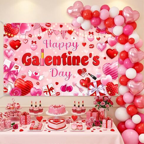 Mocsicka Happy Galentine's Day Banner Backdrop Galentines Day Decorations Backdrop Red Pink Hearts Galentine Girls Party Decor Background Galentine's Day Party Decorations 70.8 x 43.3 Inch in Saudi Arabia