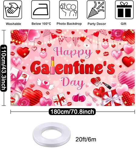 Mocsicka Happy Galentine's Day Banner Backdrop Galentines Day Decorations Backdrop Red Pink Hearts Galentine Girls Party Decor Background Galentine's Day Party Decorations 70.8 x 43.3 Inch in Saudi Arabia