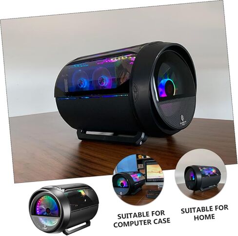 Cafe Computer Case Water Cooling Desktop Host Box for Matx Motherboard, RGB Round Panoramic PC Chassis for Home Office Gaming, Black in Saudi Arabia