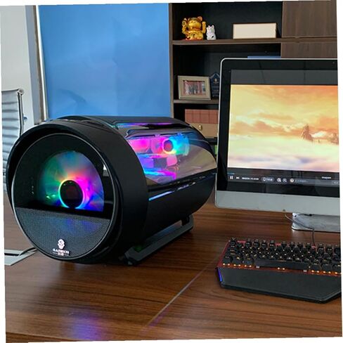 Cafe Computer Case Water Cooling Desktop Host Box for Matx Motherboard, RGB Round Panoramic PC Chassis for Home Office Gaming, Black in Saudi Arabia