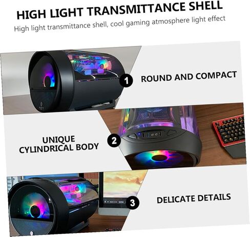 Cafe Computer Case Water Cooling Desktop Host Box for Matx Motherboard, RGB Round Panoramic PC Chassis for Home Office Gaming, Black in Saudi Arabia