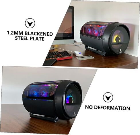 Cafe Computer Case Water Cooling Desktop Host Box for Matx Motherboard, RGB Round Panoramic PC Chassis for Home Office Gaming, Black in Saudi Arabia