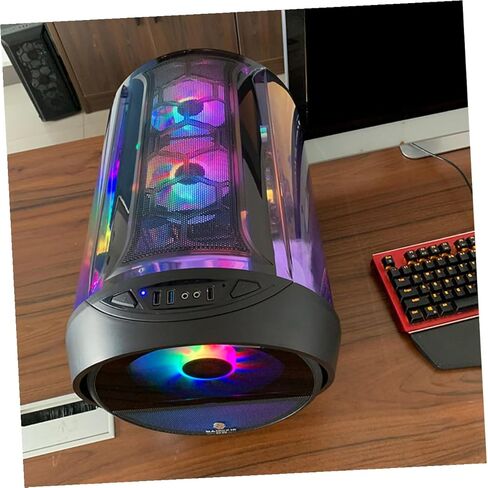 Cafe Computer Case Water Cooling Desktop Host Box for Matx Motherboard, RGB Round Panoramic PC Chassis for Home Office Gaming, Black in Saudi Arabia