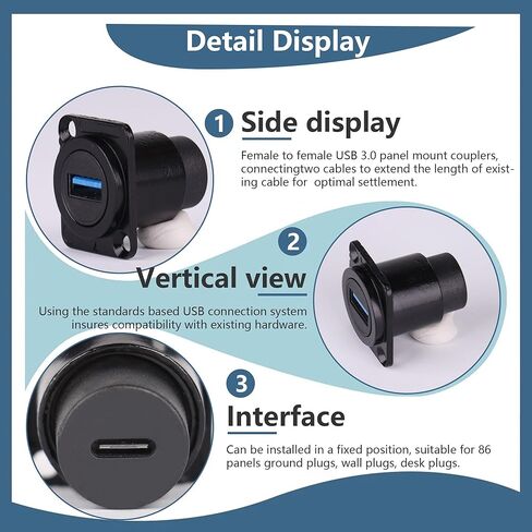 D-Type USB 3.0 Panel Mount Adapter - USBA3.0 Female to USB C Female Waterproof Coupler Connector, 5Gbps High-Speed Data Transfer & Fast Charging in Kuwait