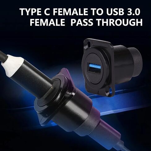 D-Type USB 3.0 Panel Mount Adapter - USBA3.0 Female to USB C Female Waterproof Coupler Connector, 5Gbps High-Speed Data Transfer & Fast Charging in Kuwait