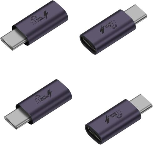 QIANRENON USB C محول حماية البيانات PD140W USB نوع C ذكر إلى أنثى موصل شحن سريع 28V5A، Al Housing، حماية مادية لبيانات Lsolate، لمنع تسرب بيانات الهواتف اللوحية، 4 قطع in Kuwait