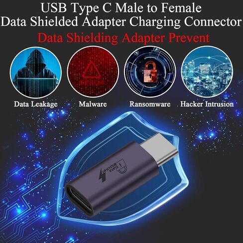 QIANRENON USB C محول حماية البيانات PD140W USB نوع C ذكر إلى أنثى موصل شحن سريع 28V5A، Al Housing، حماية مادية لبيانات Lsolate، لمنع تسرب بيانات الهواتف اللوحية، 4 قطع in Kuwait
