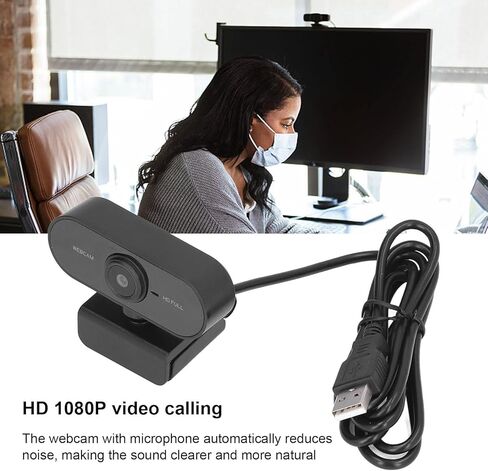 كاميرا ويب HD 1080P، كاميرا ويب بتركيز تلقائي لتقليل الضوضاء مع ميكروفون للكمبيوتر المحمول والكمبيوتر المكتبي ومؤتمرات الفيديو ومكالمات Skype Zoom in Saudi Arabia