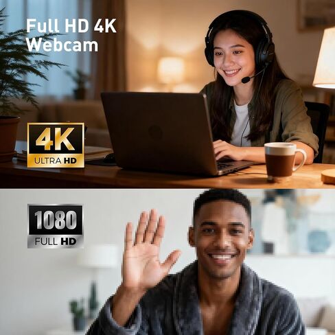 كاميرا ويب ذات شاشة مركزية بدقة 4K مع ميكروفون، وتركيز تلقائي لكاميرا ويب ذات شاشة وسطية بدقة 4K ومحول USB من النوع C/A، وتوصيل وتشغيل الكاميرا على مستوى العين (مشبك) in Saudi Arabia