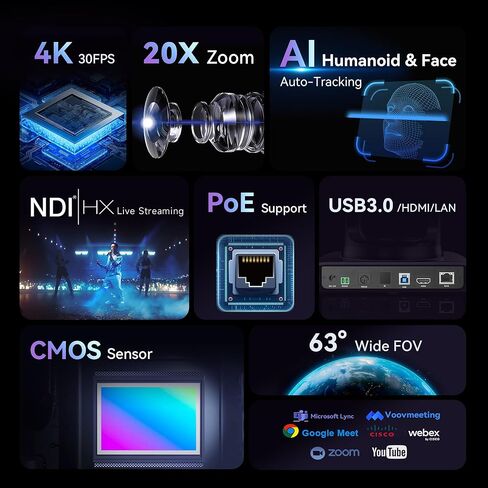 مجموعة/مجموعات Tenveo PTZ - كاميرا NDI PTZ للتتبع التلقائي بدقة 4K 20X (*2) مع HDMI/USB3.0/LAN(PoE)، ووحدة تحكم NDI ذات شاشة LCD رباعية مقاس 7 بوصات، ومحول فيديو 4K HDMI + SDI ومحول Gigabit PoE بـ 8 منافذ in Saudi Arabia