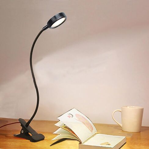 مصباح بمشبك على المكتب، ضوء للقراءة، مصباح للقراءة، ضوء USB مرن على شكل رقبة معقوفة، ضوء كتاب للأطفال الذين يقرؤون كتابًا في السرير ليلاً، مشبك على الطاولة، اللوح الأمامي، مسكن (أسود، مفتاح اللباقة 8 وات) in Kuwait