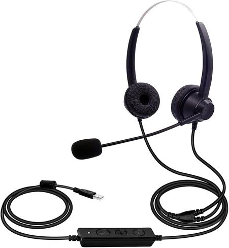 plplaaoo USB Wired Computer Headset with Microphone Universal Office Call Center Headphone Support Volume Control Mute Cancelling Suitable for Telephone Operator Computer PC Laptop Gaming in Saudi Arabia