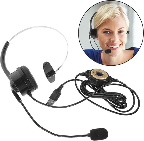سماعة كمبيوتر Gadpiparty USB مع ميكروفون، سماعة أذن واحدة لمركز الاتصال للعمل والاجتماعات عبر الإنترنت، سماعة هاتف سلكية سوداء للاستخدام المكتبي in Saudi Arabia