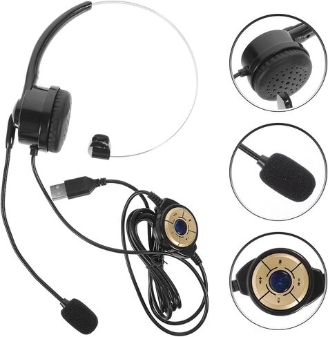 سماعة كمبيوتر Gadpiparty USB مع ميكروفون، سماعة أذن واحدة لمركز الاتصال للعمل والاجتماعات عبر الإنترنت، سماعة هاتف سلكية سوداء للاستخدام المكتبي in Saudi Arabia