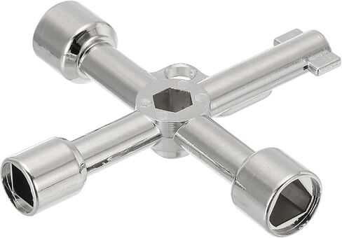 4 Way Utility Key, Multifunction Triangle Square Panel Cross Sillcock Key Gas Water Meter Keys Wrench for Valve Spigots Electrical Cabinet Opening, Silver in Saudi Arabia
