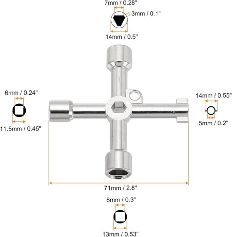 4 Way Utility Key, Multifunction Triangle Square Panel Cross Sillcock Key Gas Water Meter Keys Wrench for Valve Spigots Electrical Cabinet Opening, Silver in Saudi Arabia
