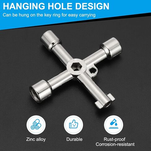 4 Way Utility Key, Multifunction Triangle Square Panel Cross Sillcock Key Gas Water Meter Keys Wrench for Valve Spigots Electrical Cabinet Opening, Silver in Saudi Arabia