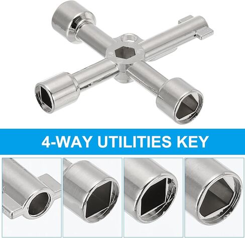 4 Way Utility Key, Multifunction Triangle Square Panel Cross Sillcock Key Gas Water Meter Keys Wrench for Valve Spigots Electrical Cabinet Opening, Silver in Saudi Arabia