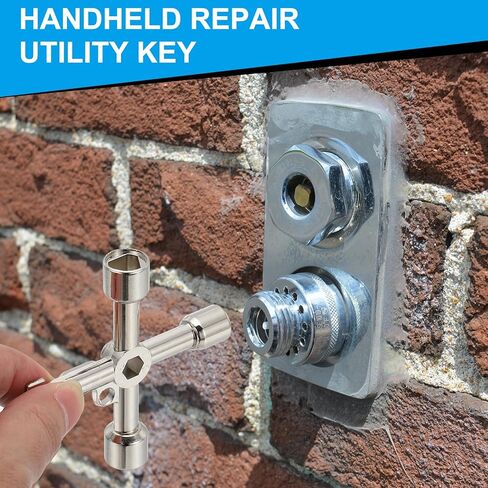 4 Way Utility Key, Multifunction Triangle Square Panel Cross Sillcock Key Gas Water Meter Keys Wrench for Valve Spigots Electrical Cabinet Opening, Silver in Saudi Arabia