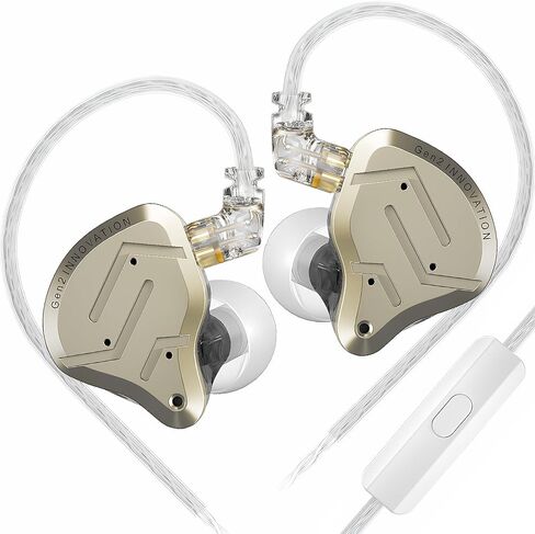KZ ZSN Pro 2 in-Ear Monitors Headphones Metal Earbuds 1BA+1DD Hybrid Technology HiFi Bass Clear Sound IEMs Noise Cancellation Earphones Wired for Musicians Singer Audiophile (with Microphone, Gold) in Saudi Arabia