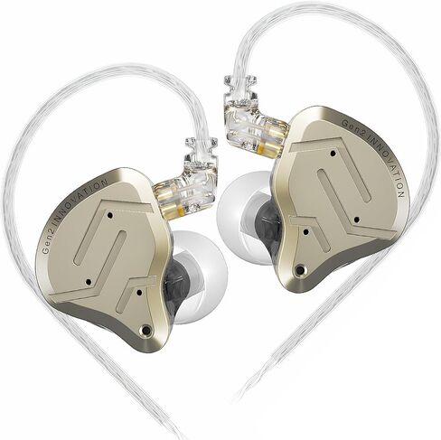 KZ ZSN Pro 2 in-Ear Monitors Headphones Metal Earbuds 1BA+1DD Hybrid Technology HiFi Bass Clear Sound IEMs Noise Cancellation Earphones Wired for Musicians Singer Audiophile (with Microphone, Gold) in Saudi Arabia
